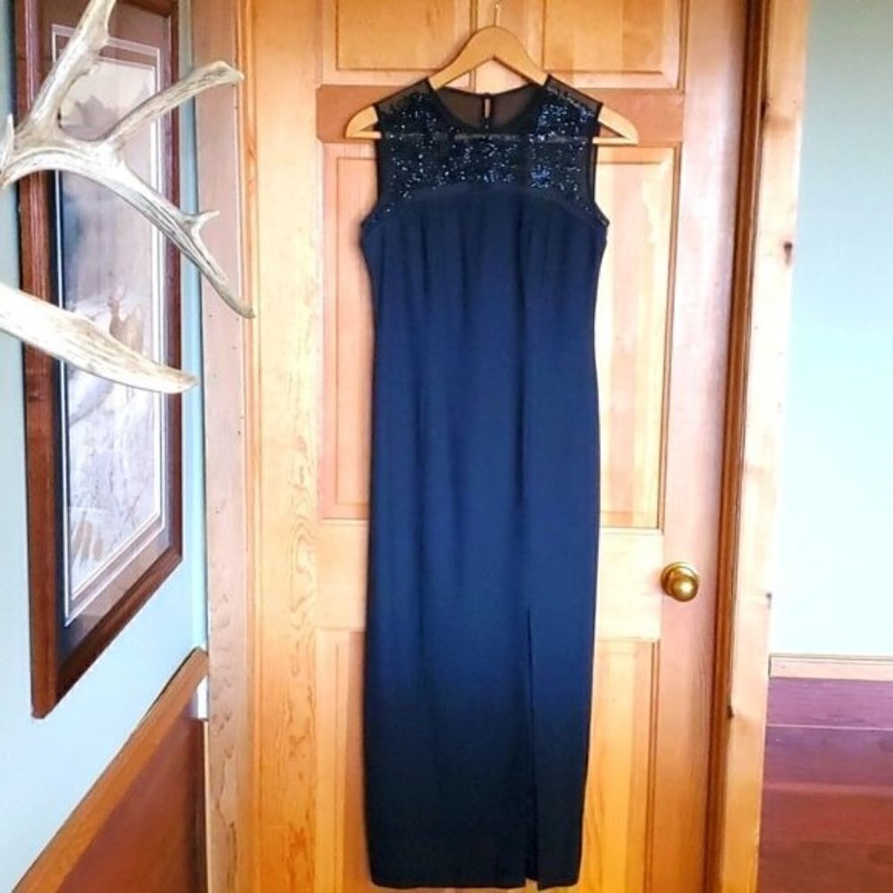 Liz Claiborne Night Embellished Sheer Sz. 8 Black Maxi Sleeveless Event Dress